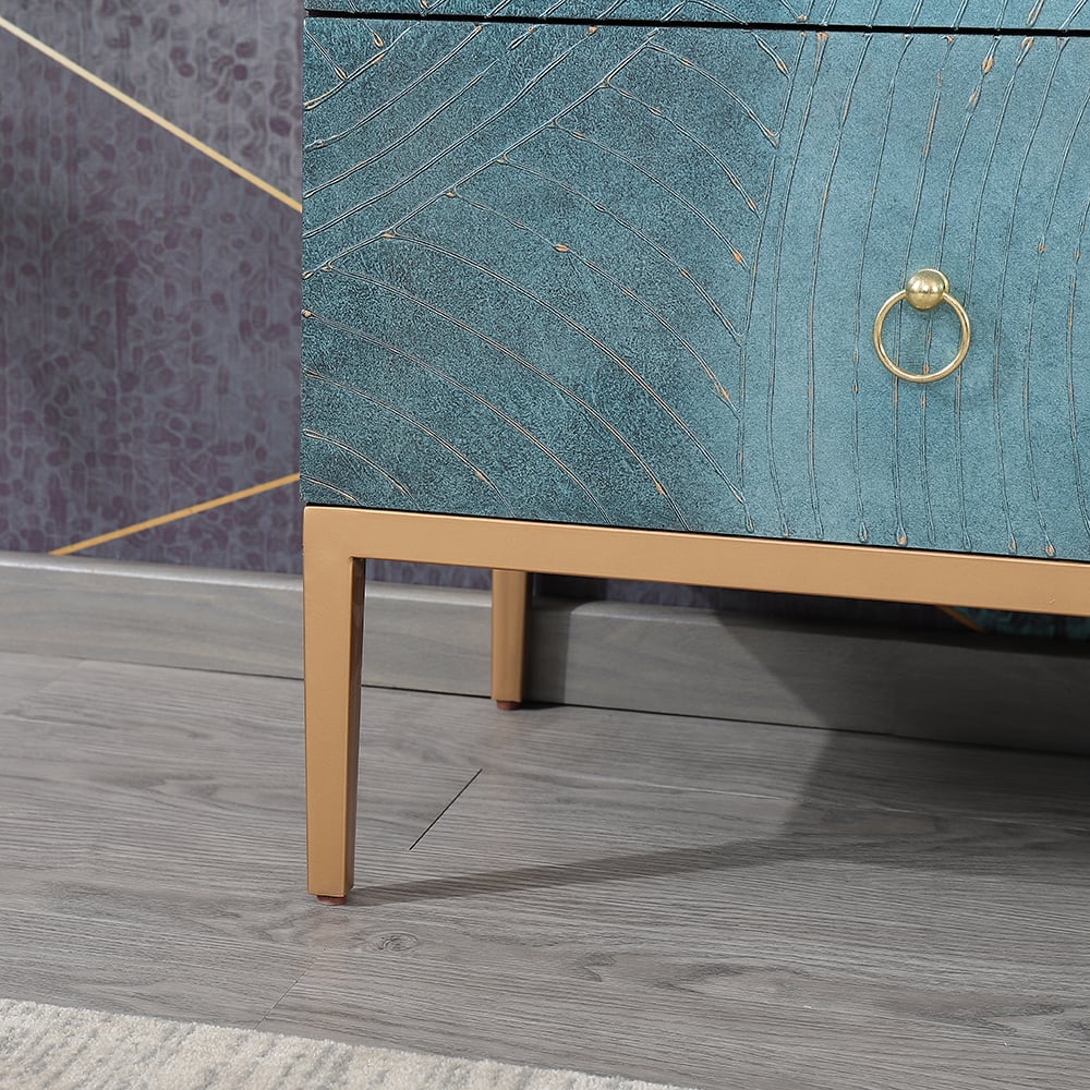 HMR - 47" Blue-Green Dresser Artistic 6-Drawer Bedroom Cabinet in Gold