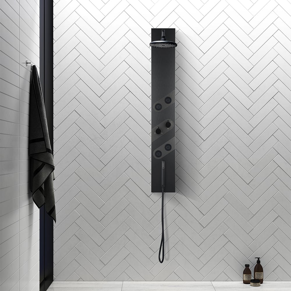 HMR - 55" Black Rainfall Shower Panel with Handheld Shower Adjustable Showerhead & Body Jets