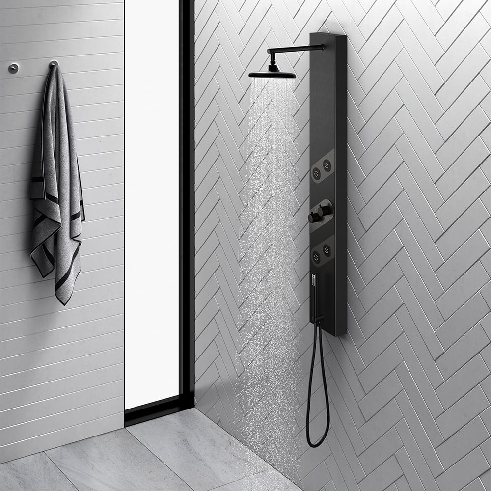 HMR - 55" Black Rainfall Shower Panel with Handheld Shower Adjustable Showerhead & Body Jets