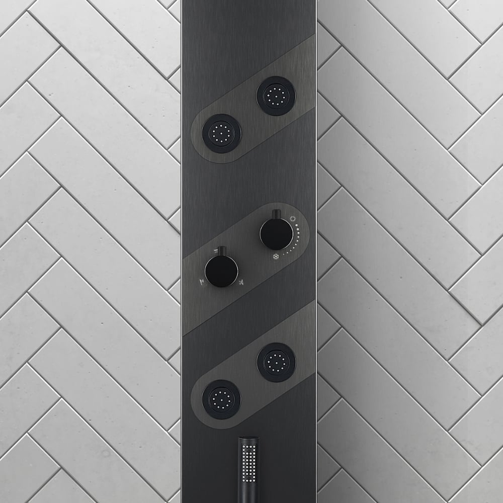 HMR - 55" Black Rainfall Shower Panel with Handheld Shower Adjustable Showerhead & Body Jets