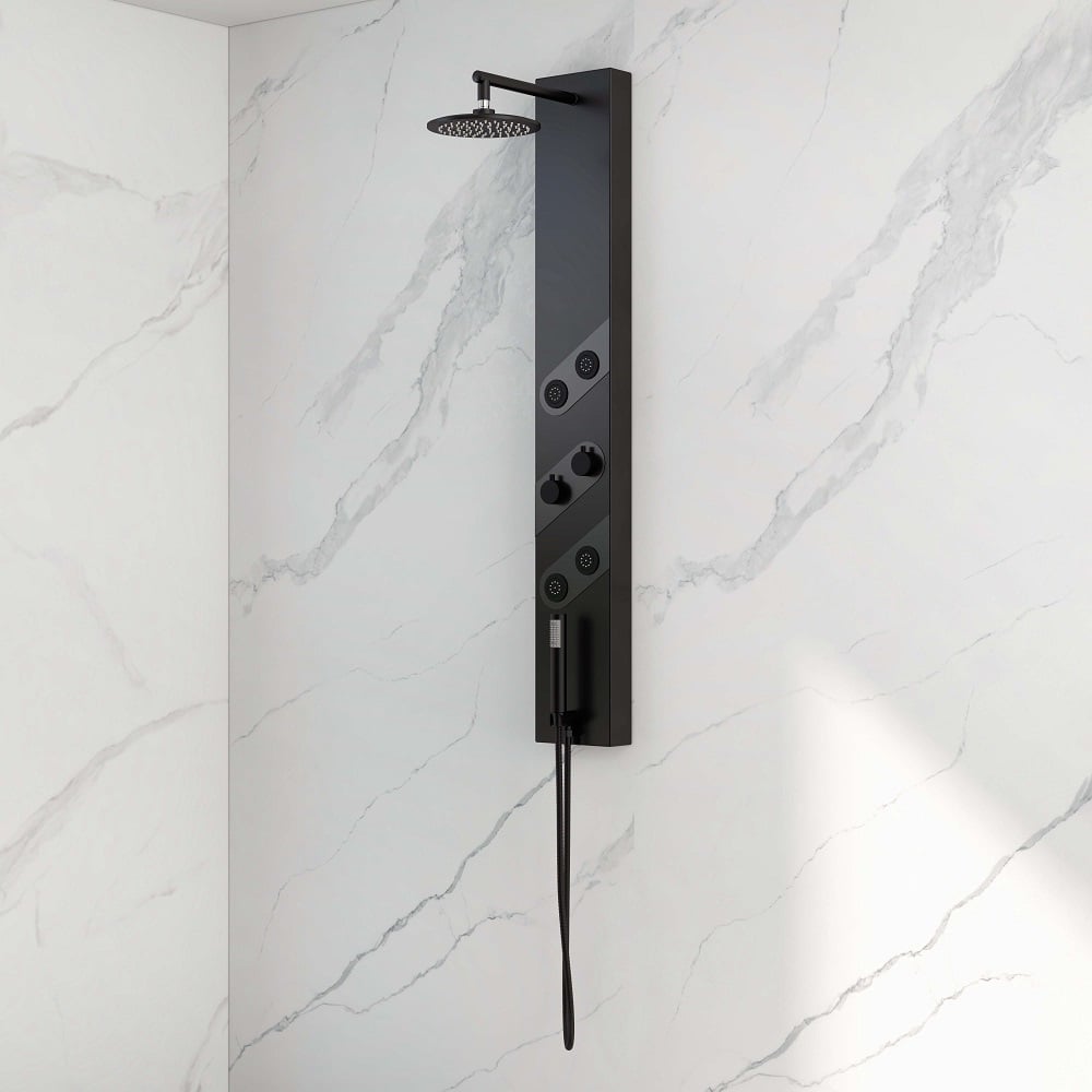 HMR - 55" Black Rainfall Shower Panel with Handheld Shower Adjustable Showerhead & Body Jets