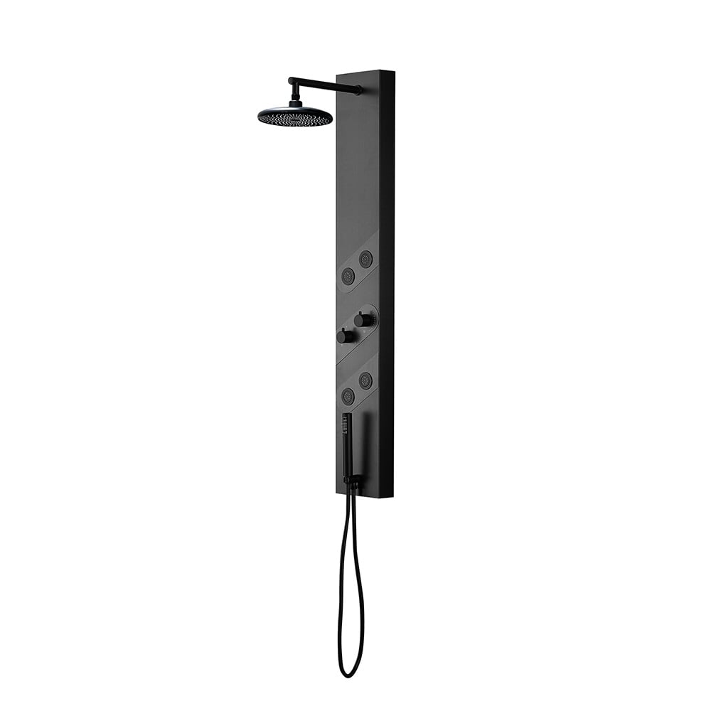 HMR - 55" Black Rainfall Shower Panel with Handheld Shower Adjustable Showerhead & Body Jets