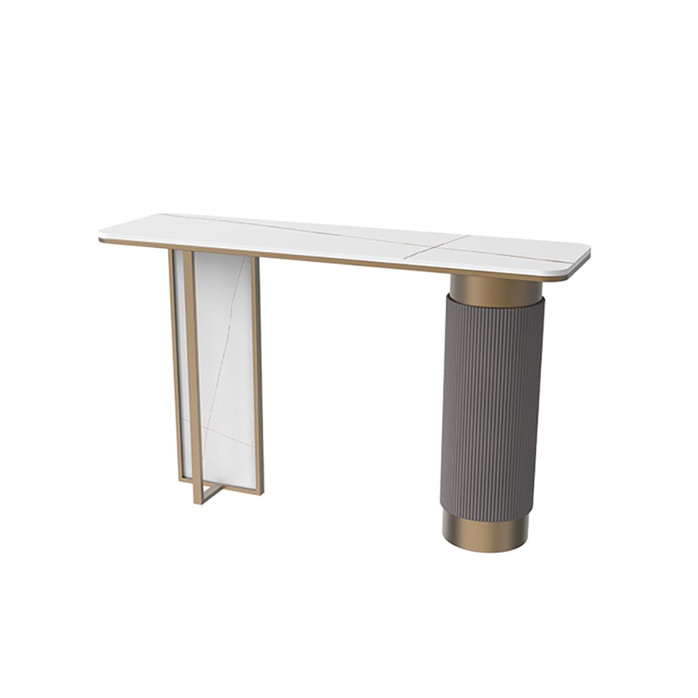 HMR - Modern Entryway Console Table Sintered Stone Top in White and Gold