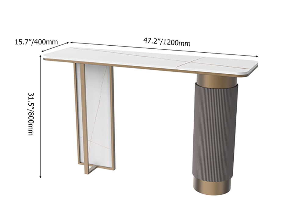 HMR - Modern Entryway Console Table Sintered Stone Top in White and Gold