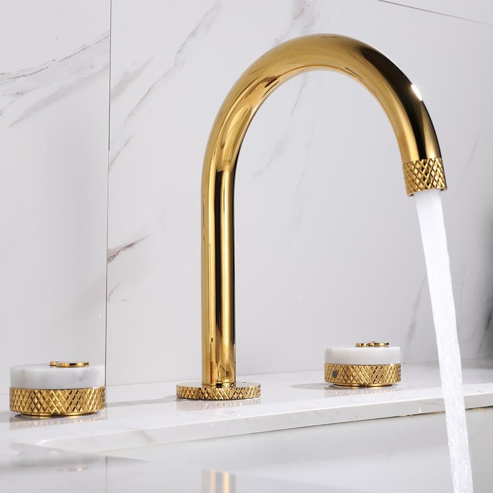 HMR - Gold Aerated Spout Widespread Bathroom Sink Faucet Solid Brass