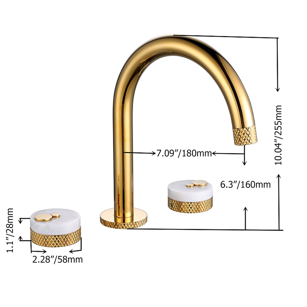 HMR - Gold Aerated Spout Widespread Bathroom Sink Faucet Solid Brass