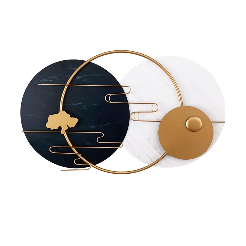 HMR - Modern Round Metal Wall Decor Geometric Decorative Wall Art in White & Black & Gold