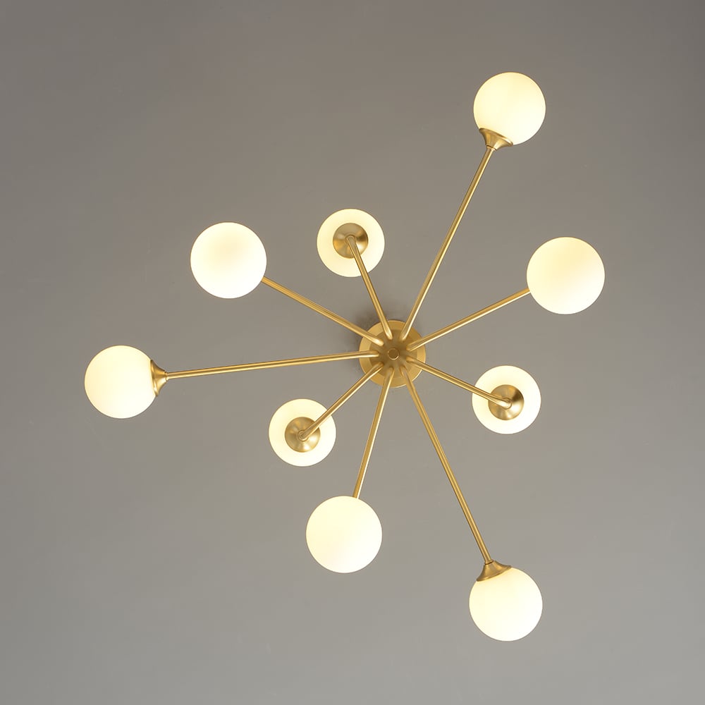 HMR - Modern Brass Sputnik Chandelier 9-Light with Glass Shade for Living Room
