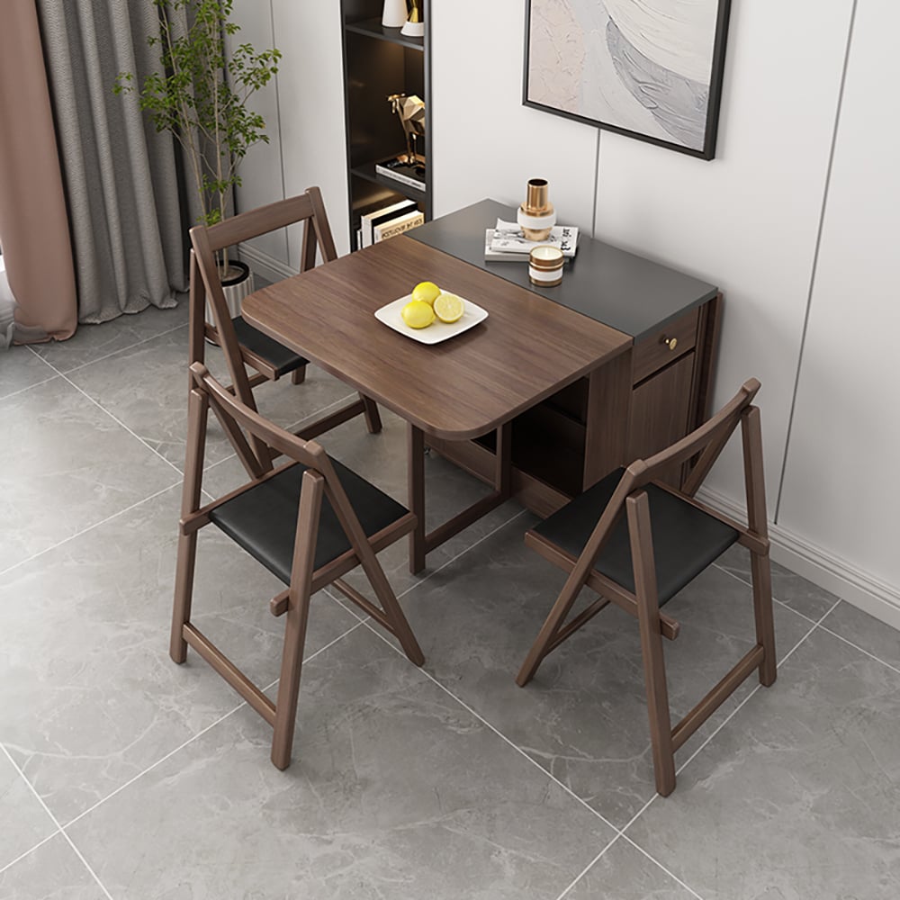 HMR - Dining Set 59.1" Modern Rectangle Folding Wood Dining Table with 4 Chairs