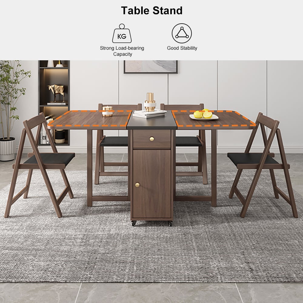 HMR - Dining Set 59.1" Modern Rectangle Folding Wood Dining Table with 4 Chairs