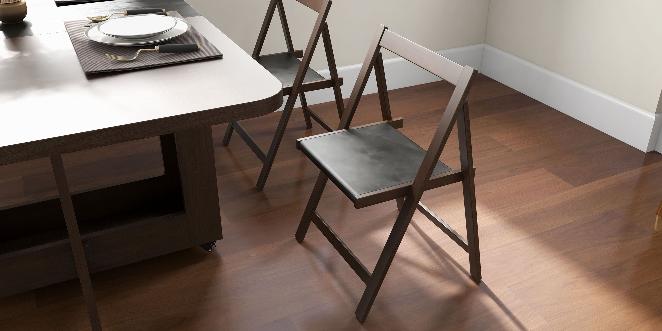 HMR - Dining Set 59.1" Modern Rectangle Folding Wood Dining Table with 4 Chairs