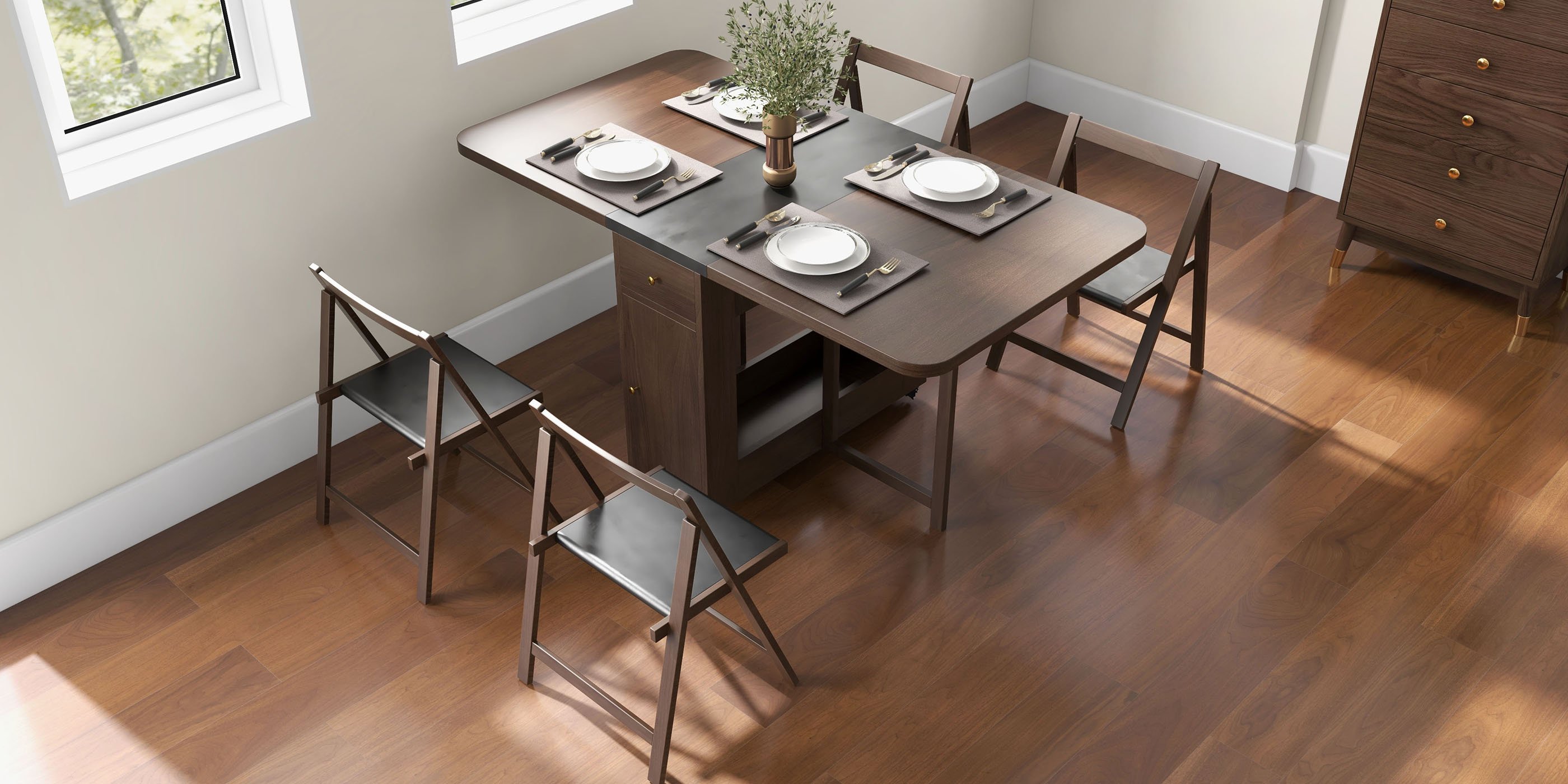 HMR - Dining Set 59.1" Modern Rectangle Folding Wood Dining Table with 4 Chairs