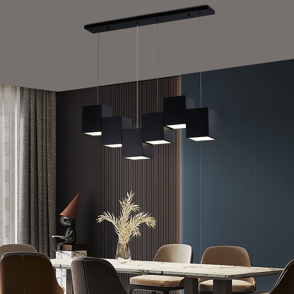HMR - Modern Linear Kitchen Island Light 6-Light Square Pendant Light