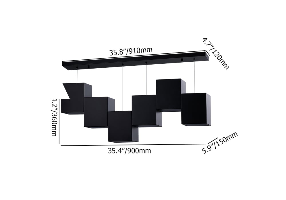 HMR - Modern Linear Kitchen Island Light 6-Light Square Pendant Light