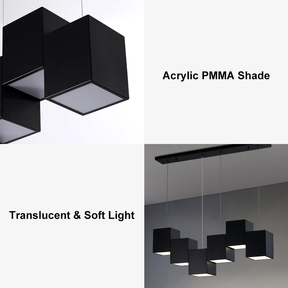HMR - Modern Linear Kitchen Island Light 6-Light Square Pendant Light