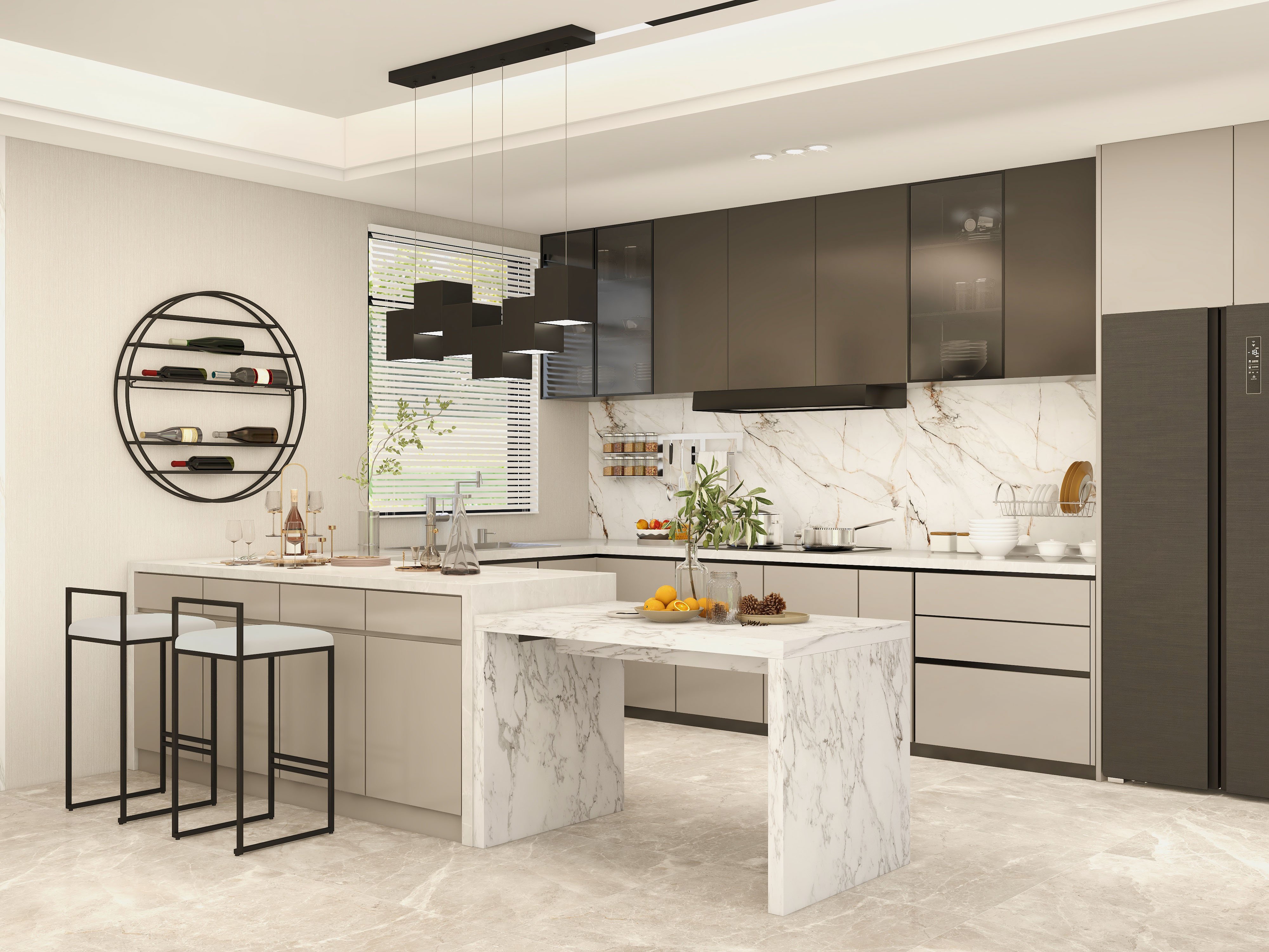 HMR - Modern Linear Kitchen Island Light 6-Light Square Pendant Light