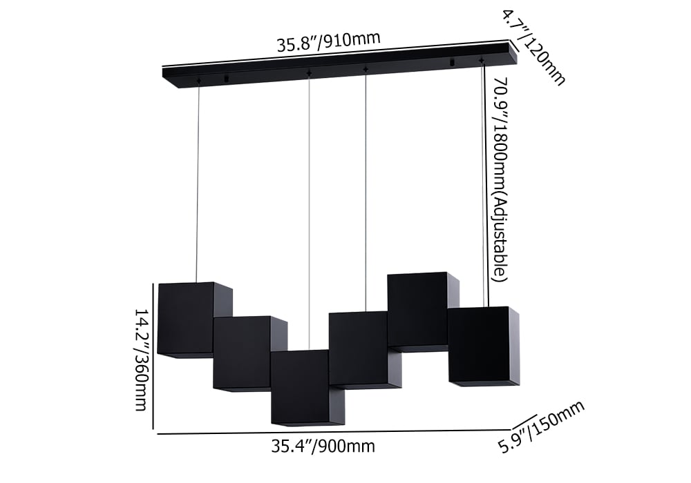 HMR - Modern Linear Kitchen Island Light 6-Light Square Pendant Light