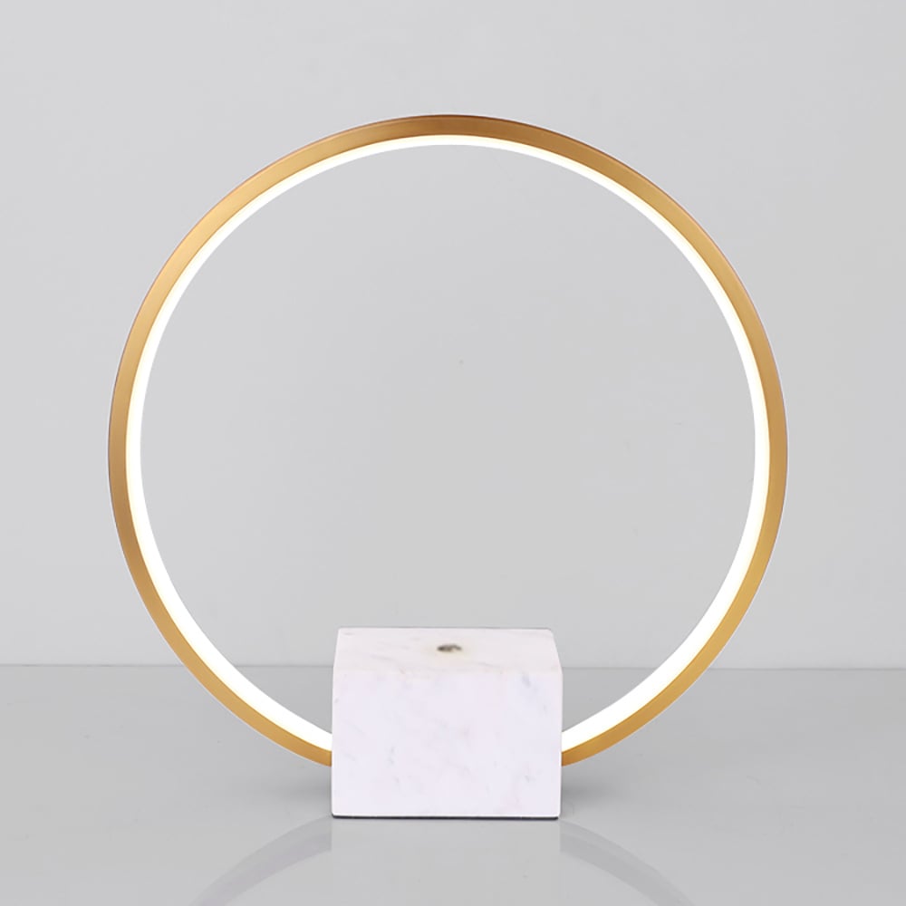 HMR - Modern LED Circle Table Lamp in Gold with White Marble Base