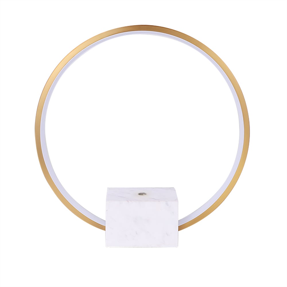 HMR - Modern LED Circle Table Lamp in Gold with White Marble Base