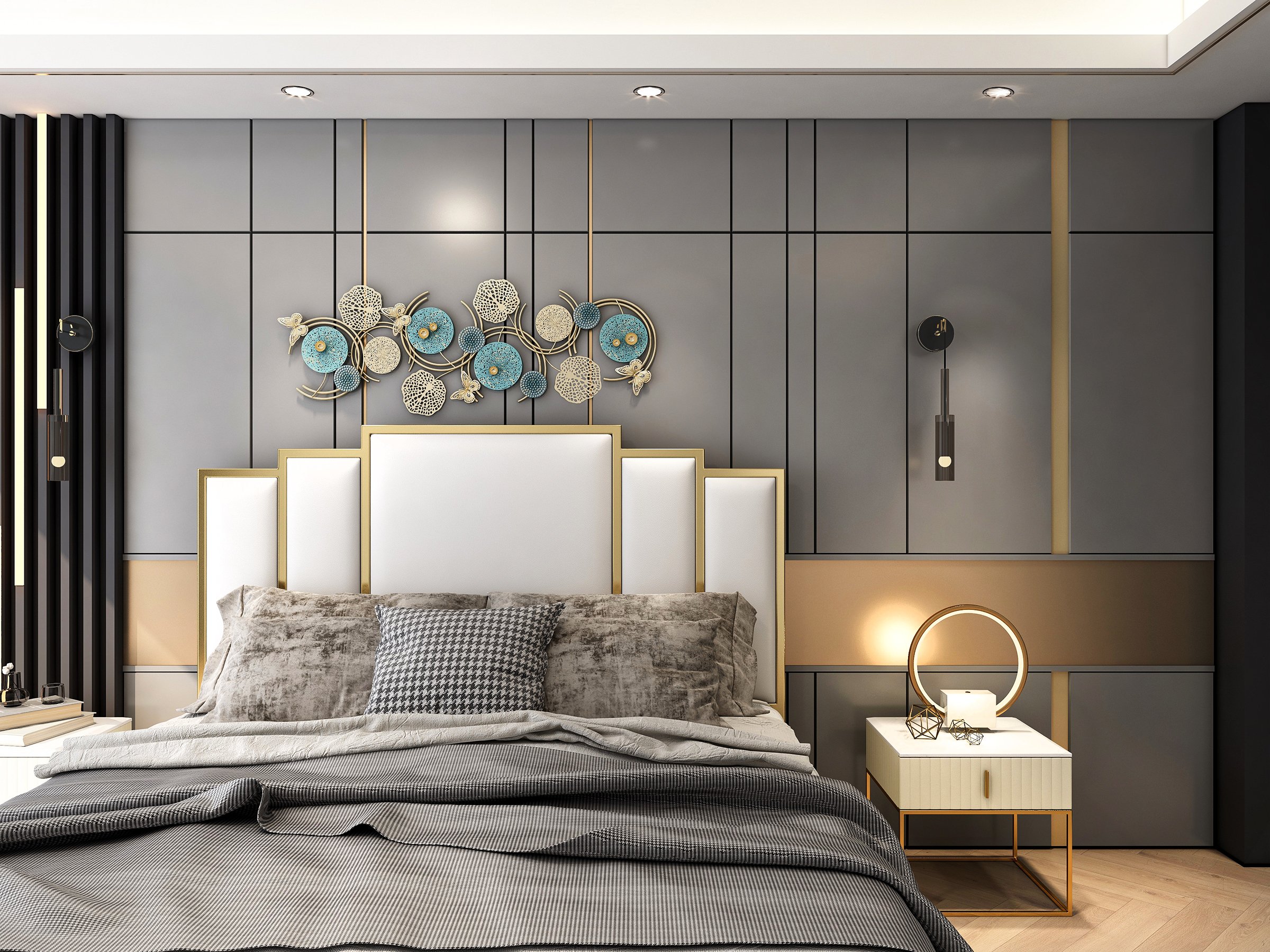 HMR - Modern LED Circle Table Lamp in Gold with White Marble Base