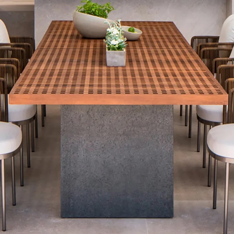 HMR - 94.5" Outdoor Rectangle Hollow Teak Dining Table for 8 Person