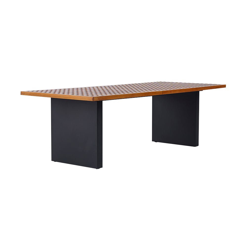 HMR - 94.5" Outdoor Rectangle Hollow Teak Dining Table for 8 Person