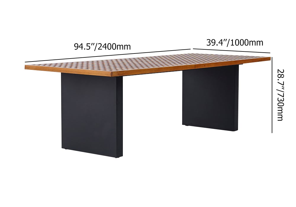 HMR - 94.5" Outdoor Rectangle Hollow Teak Dining Table for 8 Person