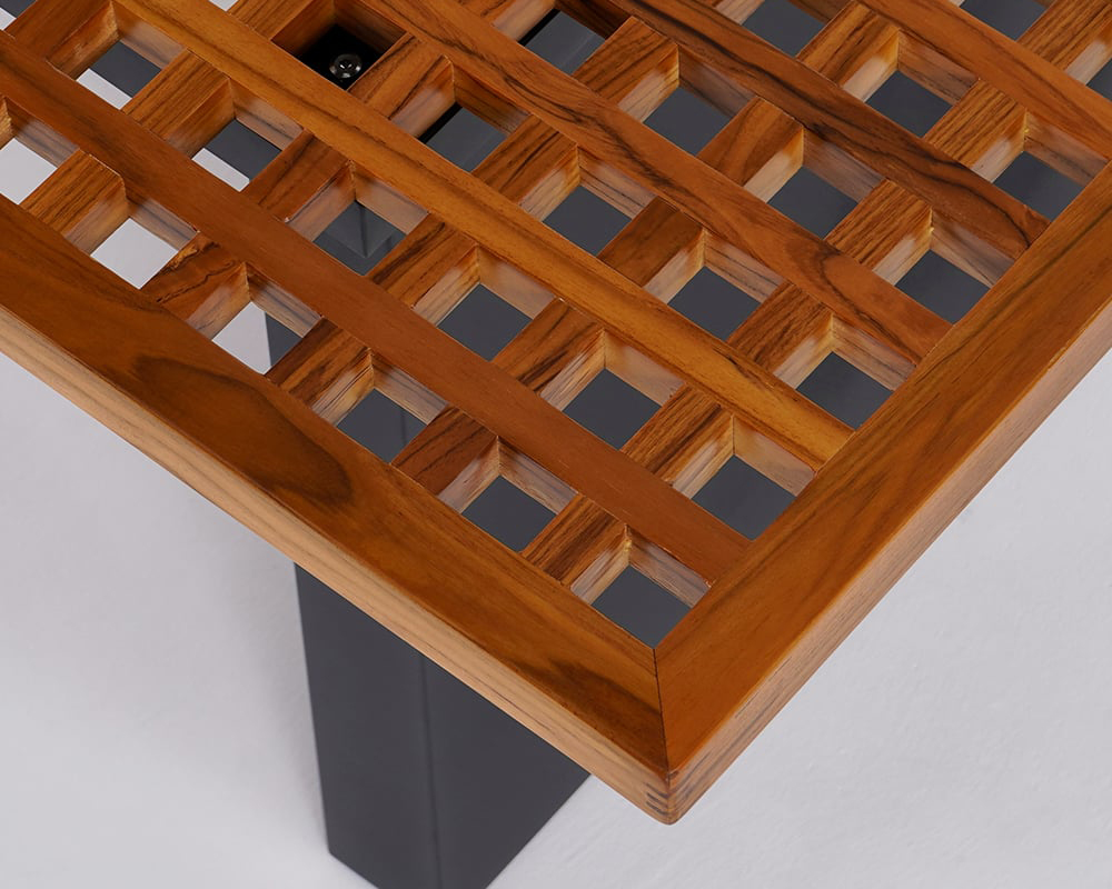 HMR - 94.5" Outdoor Rectangle Hollow Teak Dining Table for 8 Person