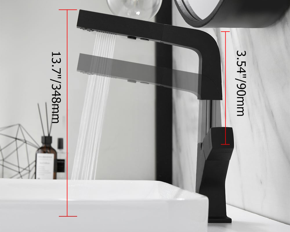HMR Modern Single Hole Bathroom Sink Faucet Dual Function Pull-Out Spray Faucet - Black