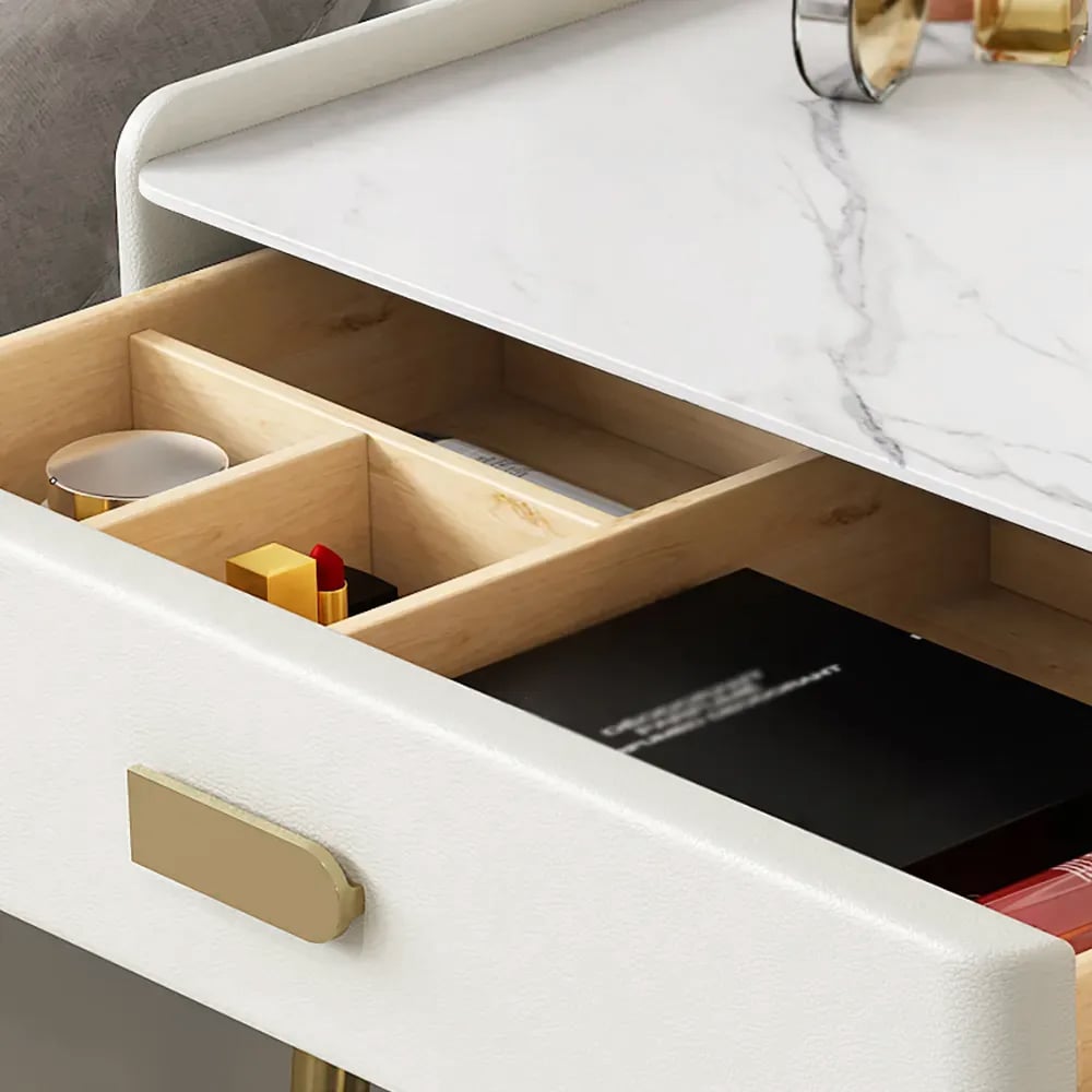 HMR - Inarrow Modern Off-white Makeup Vanity Table with Mirror & Side Table