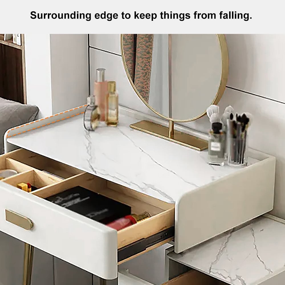 HMR - Inarrow Modern Off-white Makeup Vanity Table with Mirror & Side Table