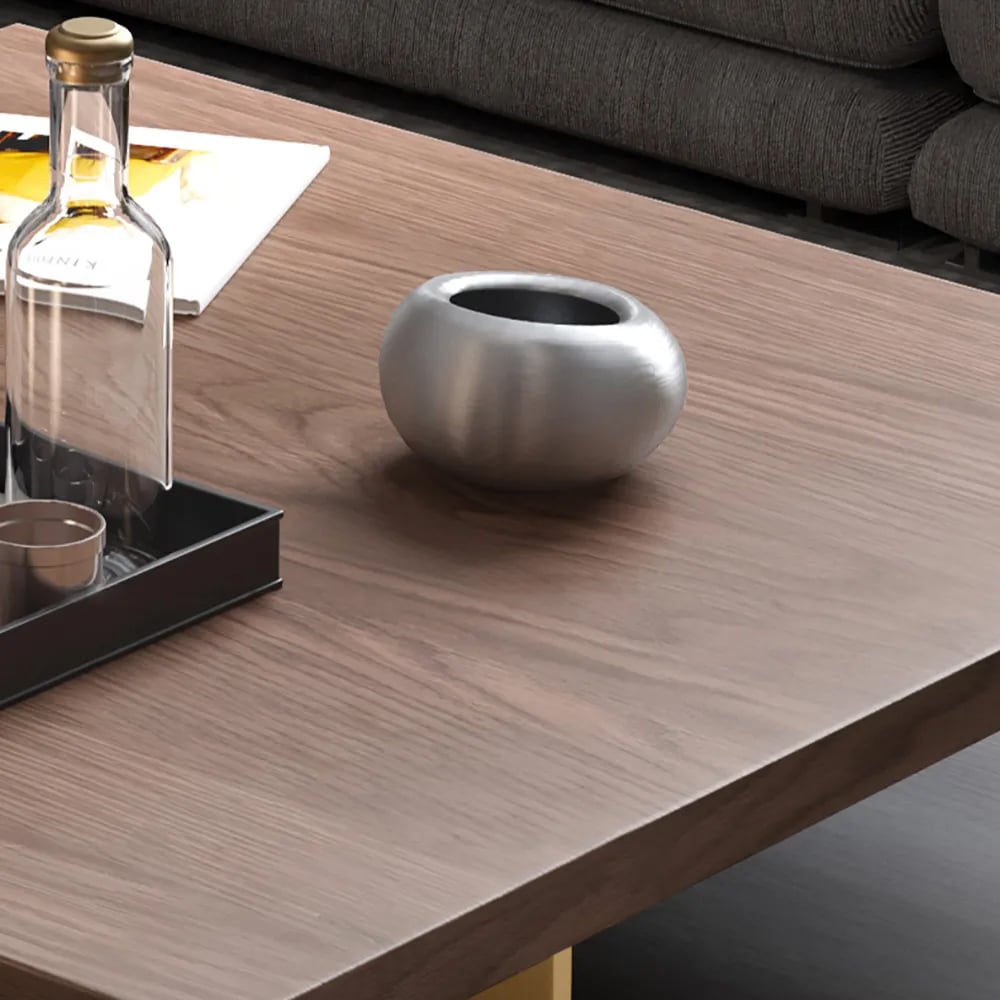 HMR - Industrial Black & Walnut Square Pedestal Coffee Table Solid Wood Accent Table