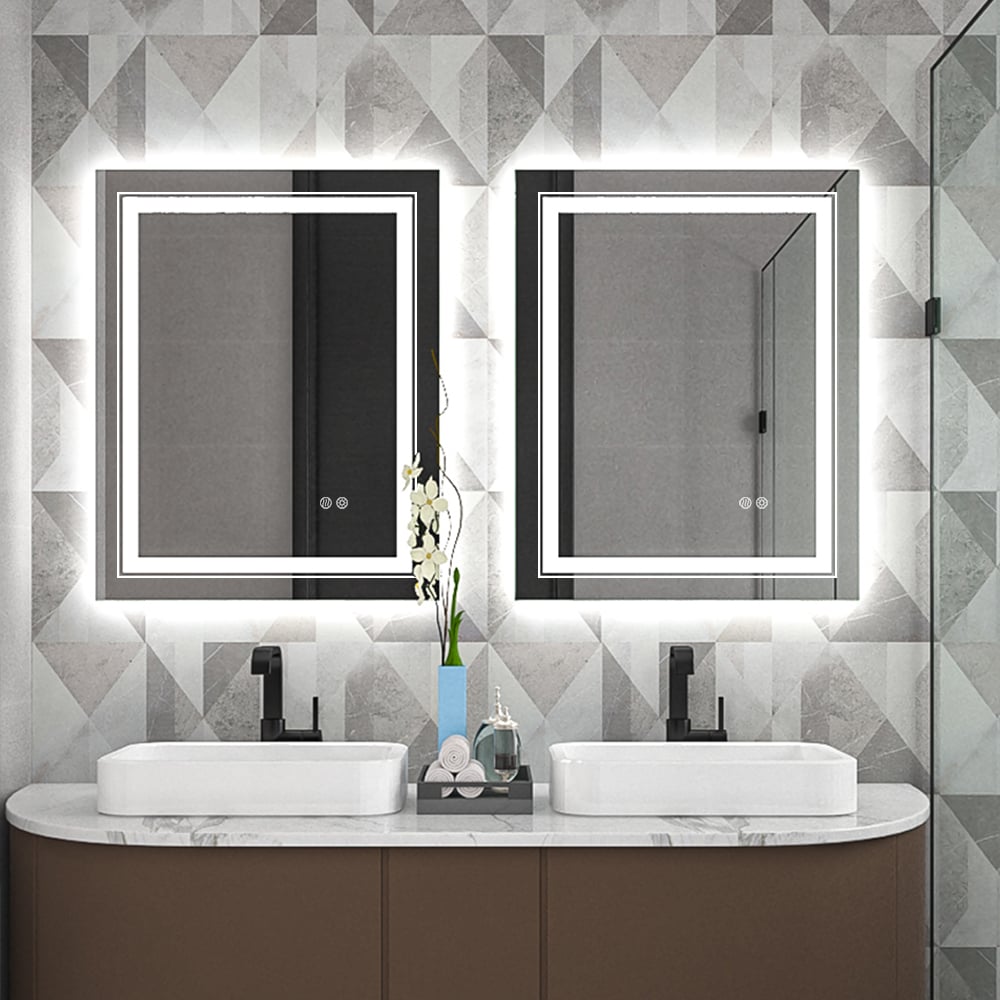 HMR - Modern 24" x 30" Frameless LED Bathroom Vanity Mirror Rectangle Anti-Fog Wall Mirror
