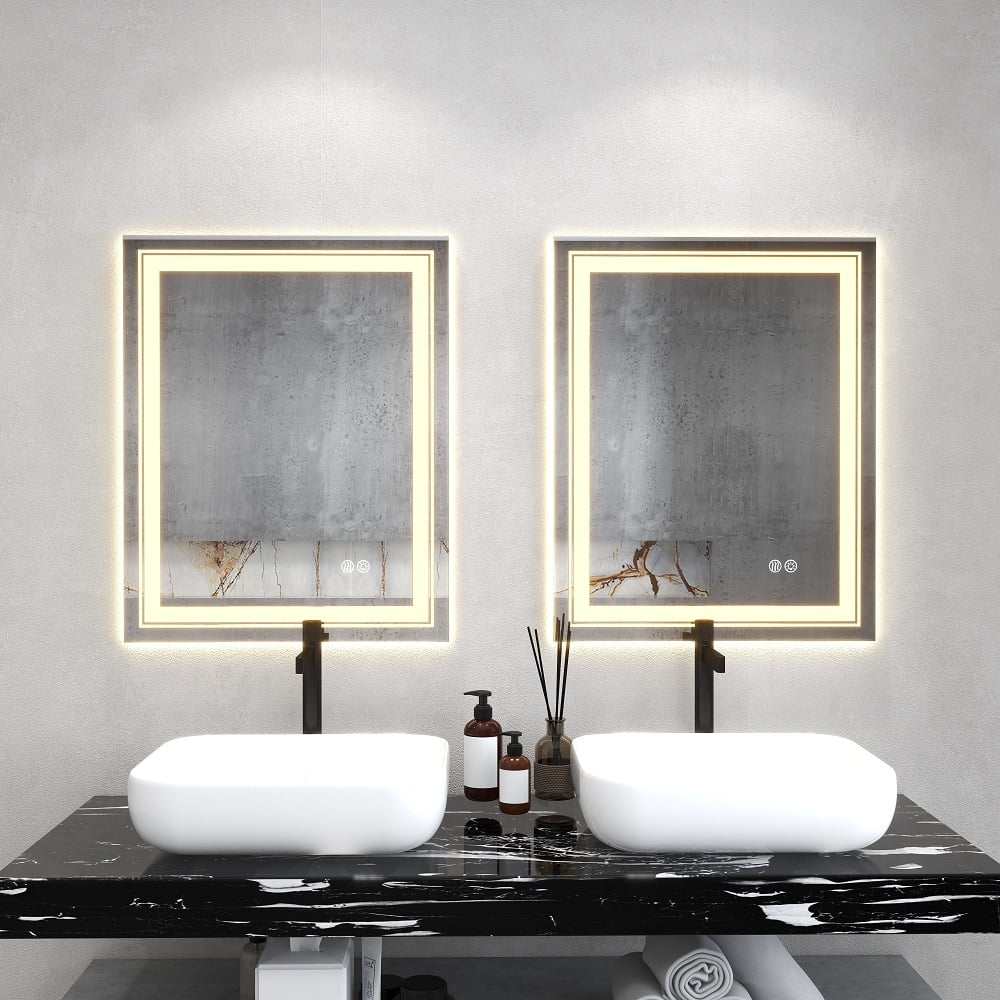 HMR - Modern 24" x 30" Frameless LED Bathroom Vanity Mirror Rectangle Anti-Fog Wall Mirror
