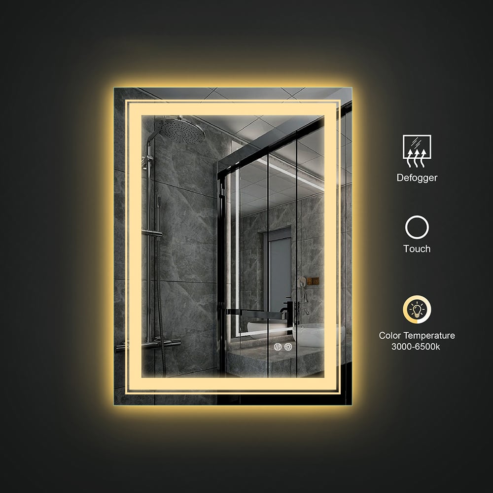 HMR - Modern 24" x 30" Frameless LED Bathroom Vanity Mirror Rectangle Anti-Fog Wall Mirror