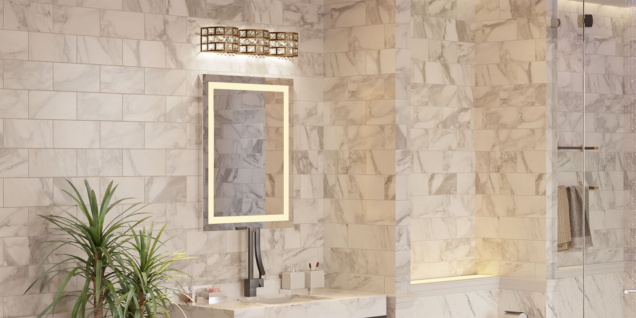 HMR - Modern 24" x 30" Frameless LED Bathroom Vanity Mirror Rectangle Anti-Fog Wall Mirror