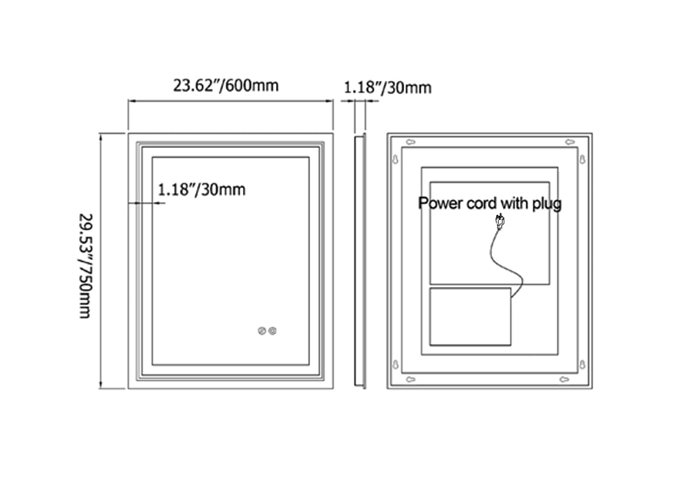 HMR - Modern 24" x 30" Frameless LED Bathroom Vanity Mirror Rectangle Anti-Fog Wall Mirror