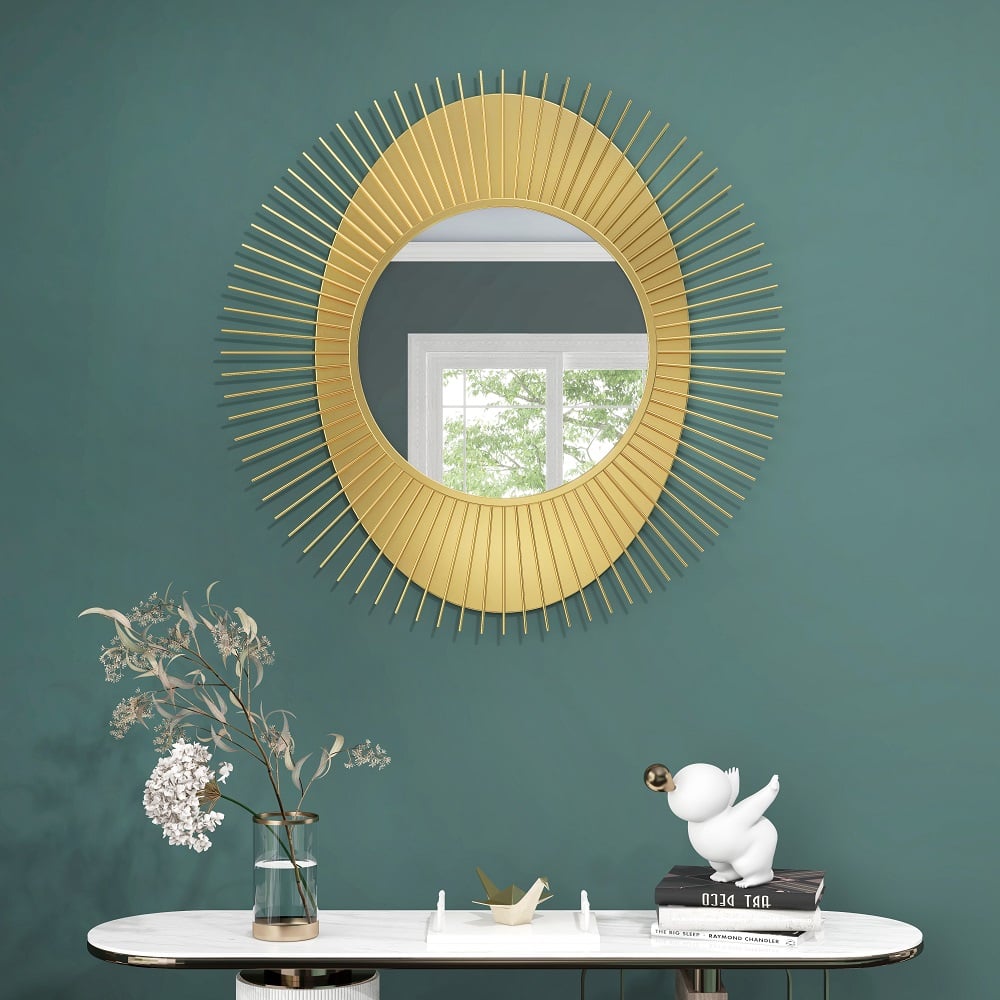 HMR - 36" Luxury Creative Sunburst Gold Metal Wall Mirror Home Decor for Living Room