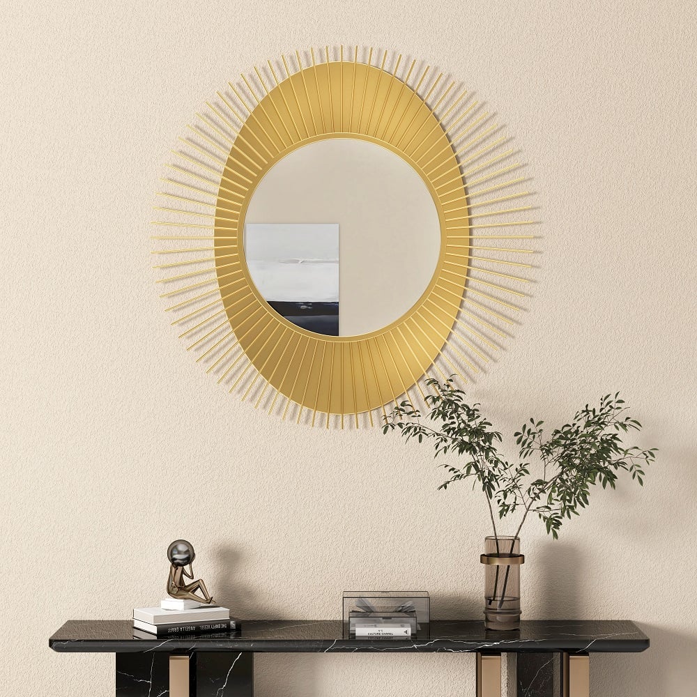 HMR - 36" Luxury Creative Sunburst Gold Metal Wall Mirror Home Decor for Living Room