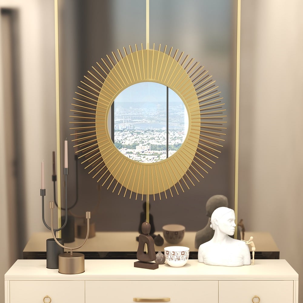 HMR - 36" Luxury Creative Sunburst Gold Metal Wall Mirror Home Decor for Living Room