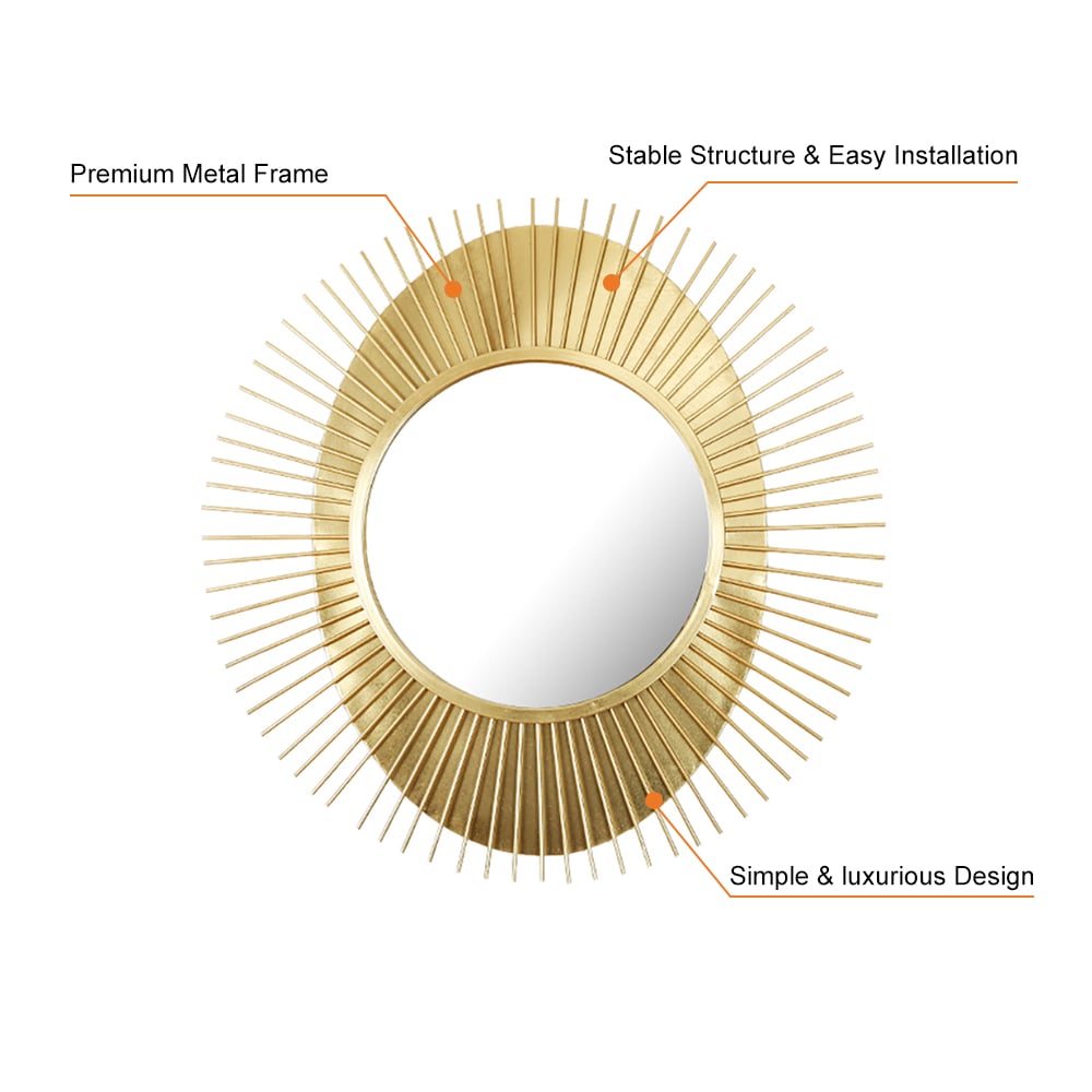HMR - 36" Luxury Creative Sunburst Gold Metal Wall Mirror Home Decor for Living Room