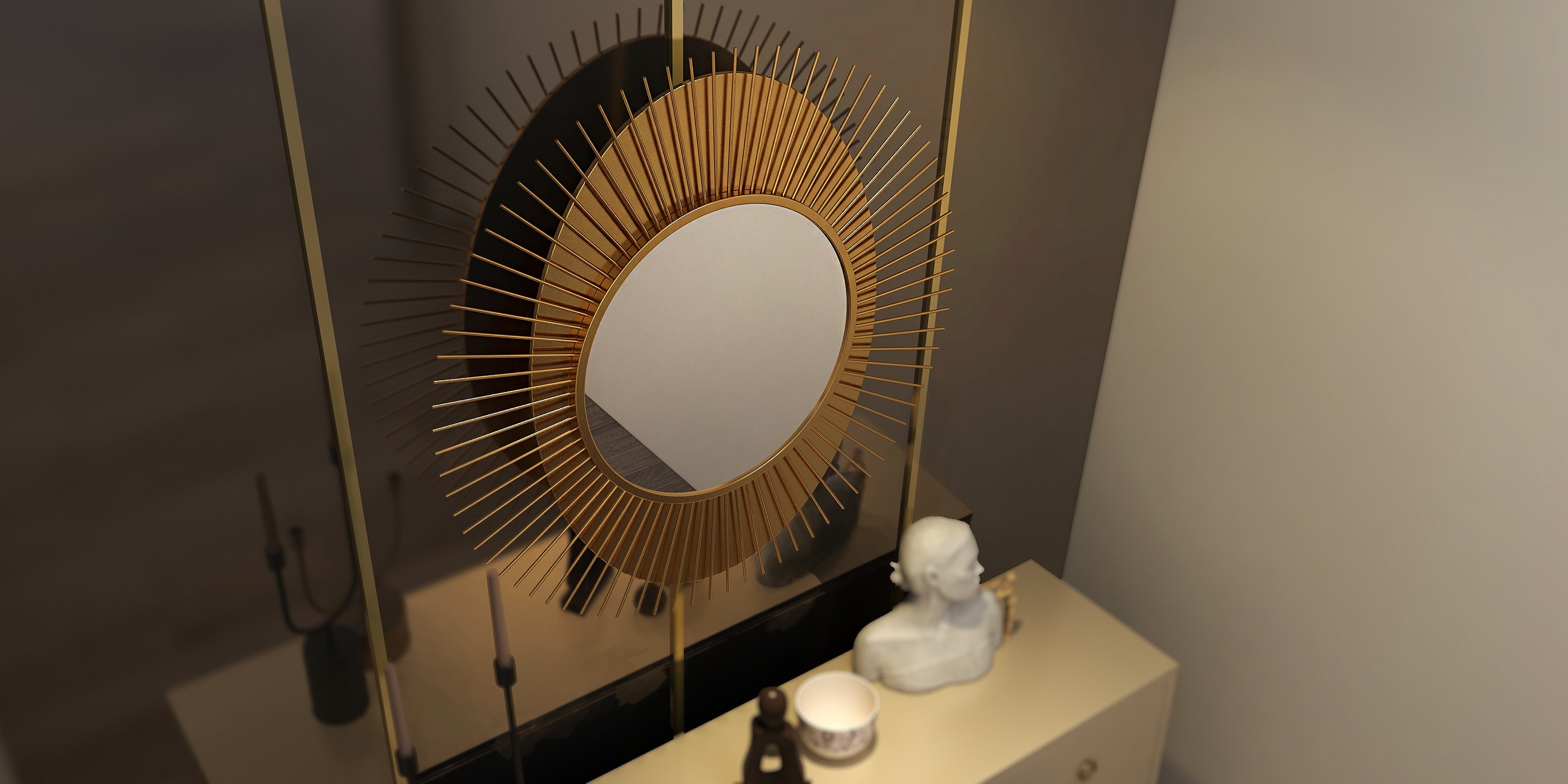 HMR - 36" Luxury Creative Sunburst Gold Metal Wall Mirror Home Decor for Living Room
