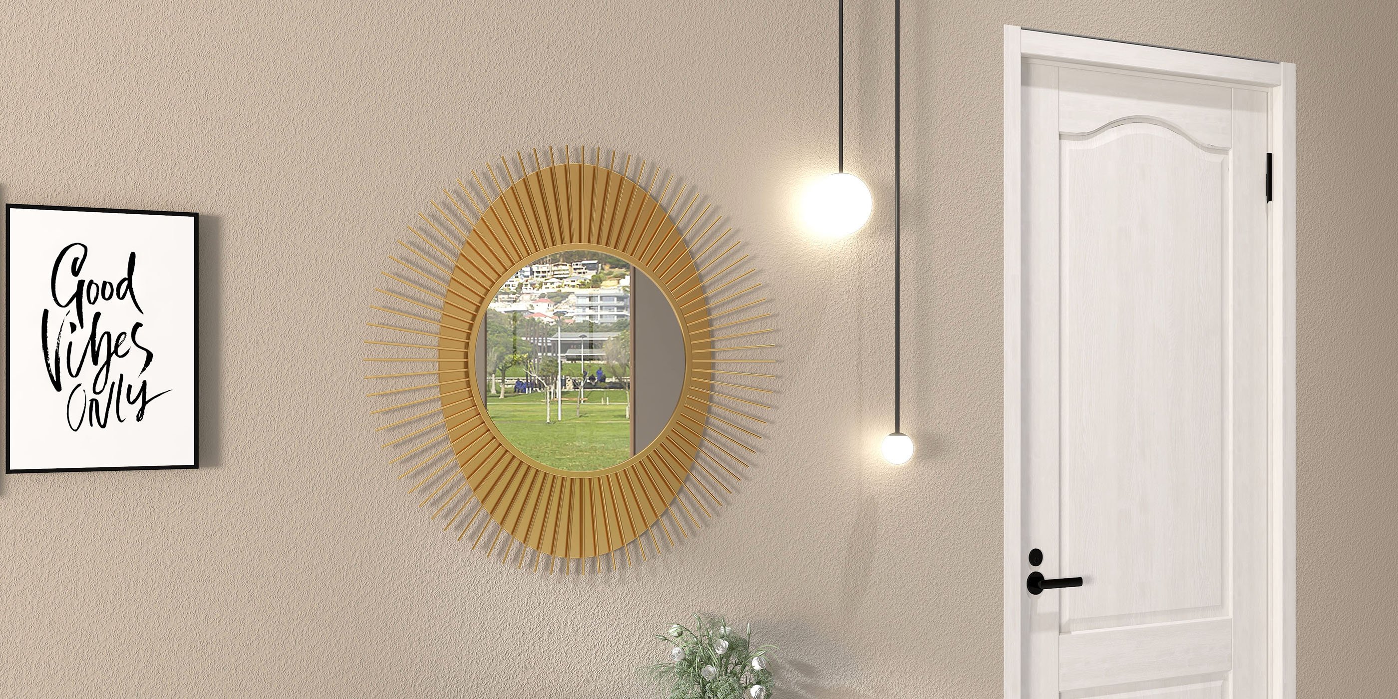 HMR - 36" Luxury Creative Sunburst Gold Metal Wall Mirror Home Decor for Living Room