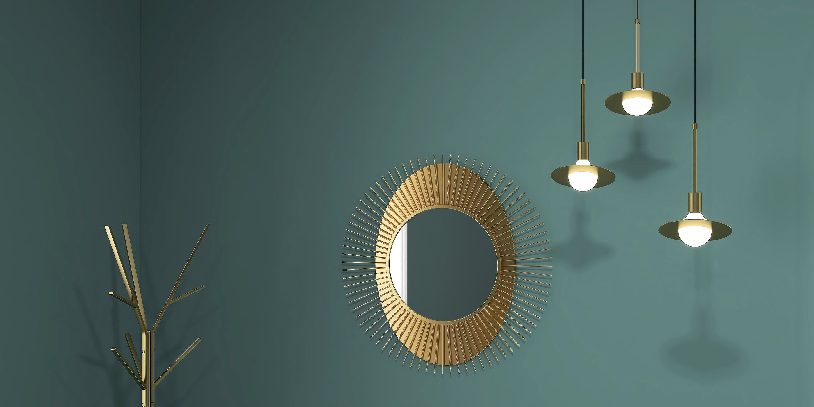 HMR - 36" Luxury Creative Sunburst Gold Metal Wall Mirror Home Decor for Living Room