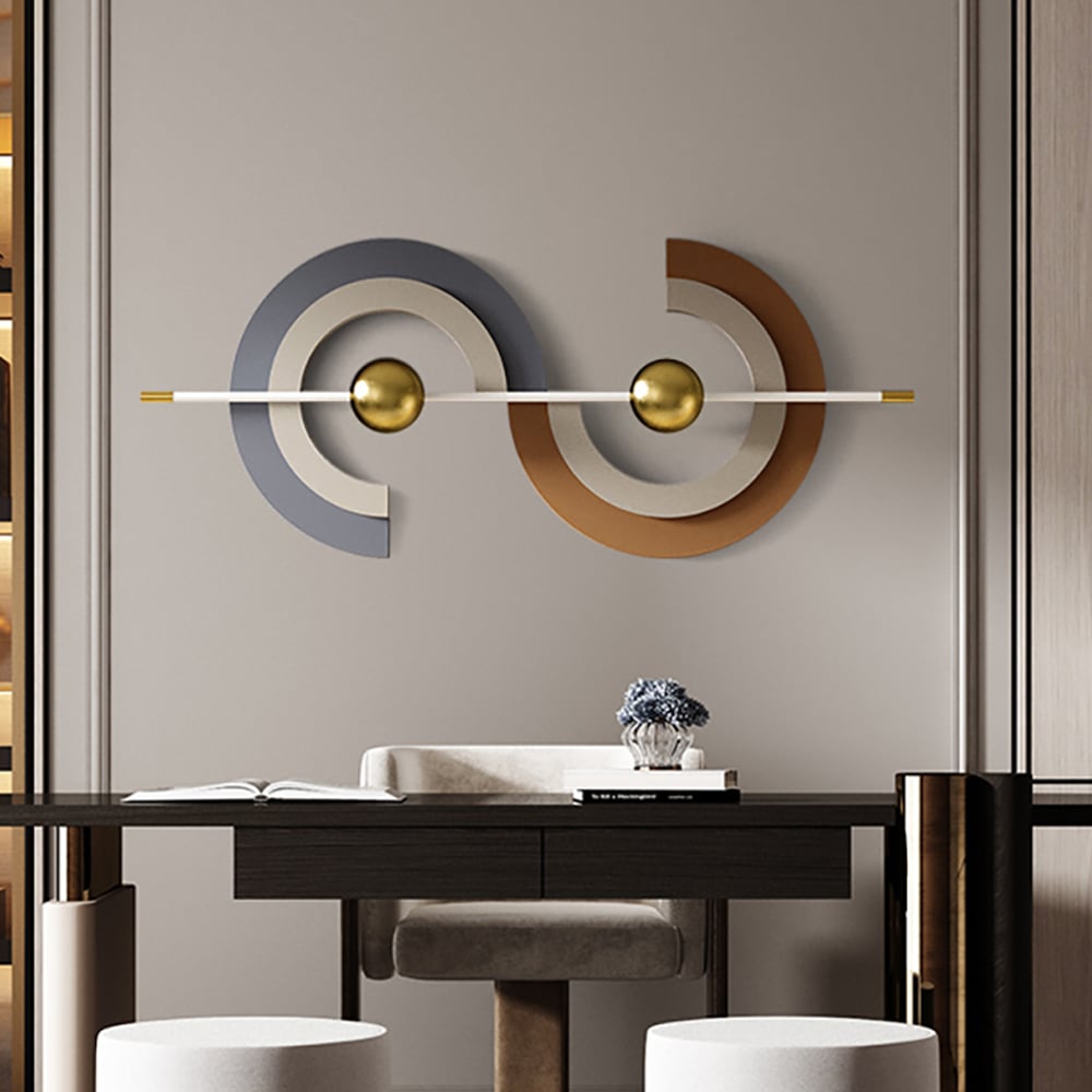 HMR - 47.2" x 17.7" Modern Unique Metal Wall Decor Abstract Wall Art Gray & Gold Living Room