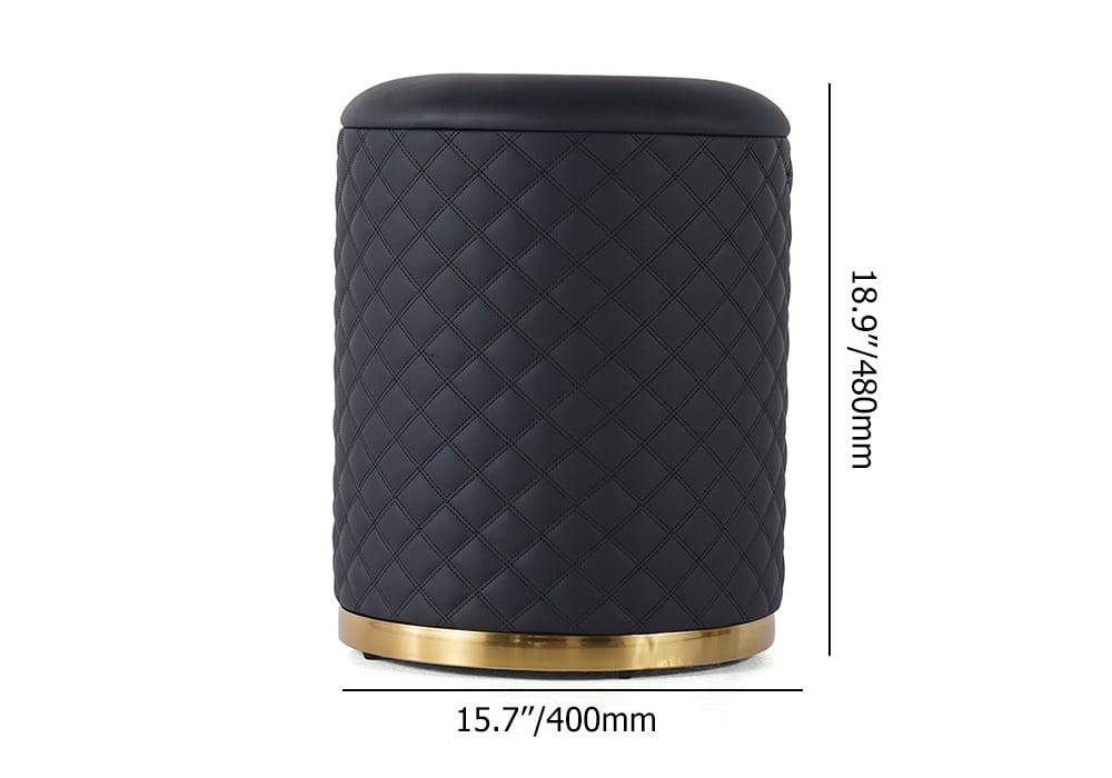 HMR - 15.7" Small Round Vanity Stool PU Leather Upholstered Ottoman Stool in Black