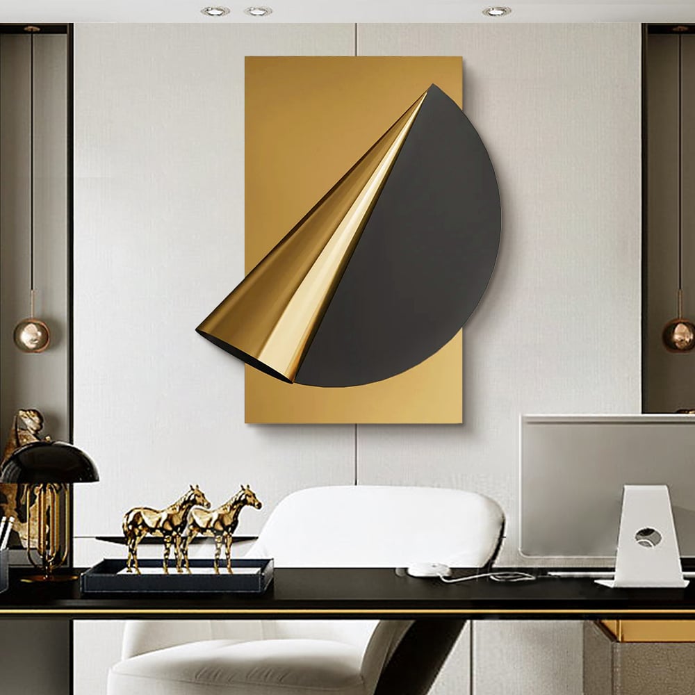 HMR - 23.6" Gold & Black Geometric Metal Wall Decor Background Hand-Forged Art for Living Room