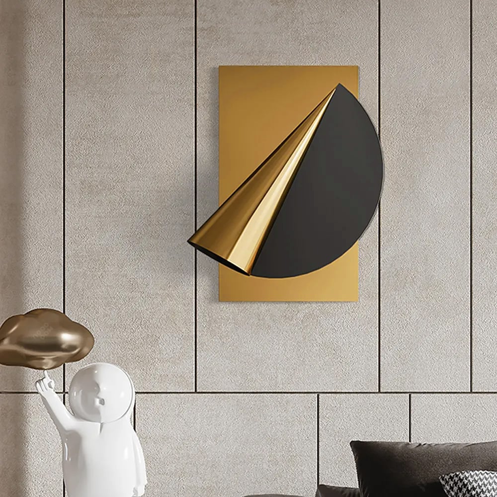 HMR - 23.6" Gold & Black Geometric Metal Wall Decor Background Hand-Forged Art for Living Room