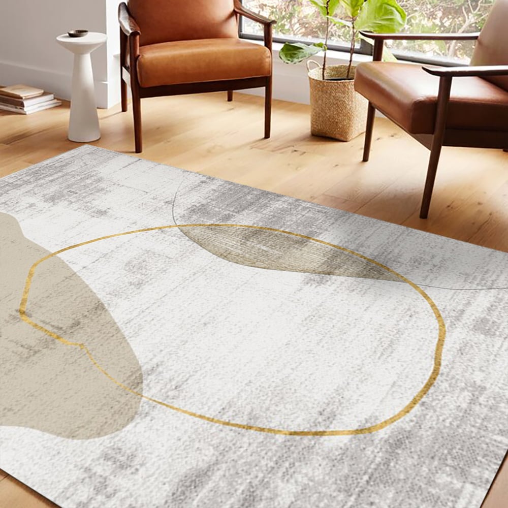 HMR Modern Beige & Gold Rectangle Area Rug - 5' x 8'