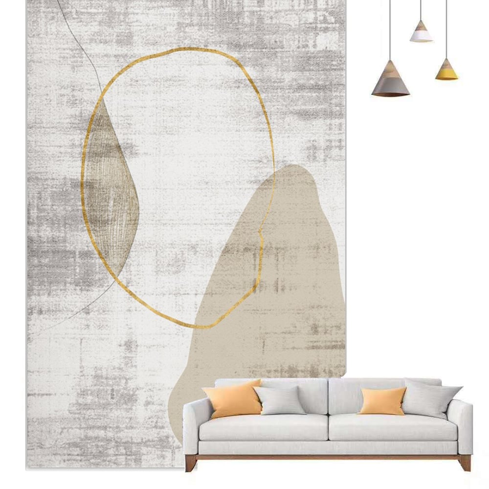 HMR - Modern Beige & Gold Rectangle Area Rug